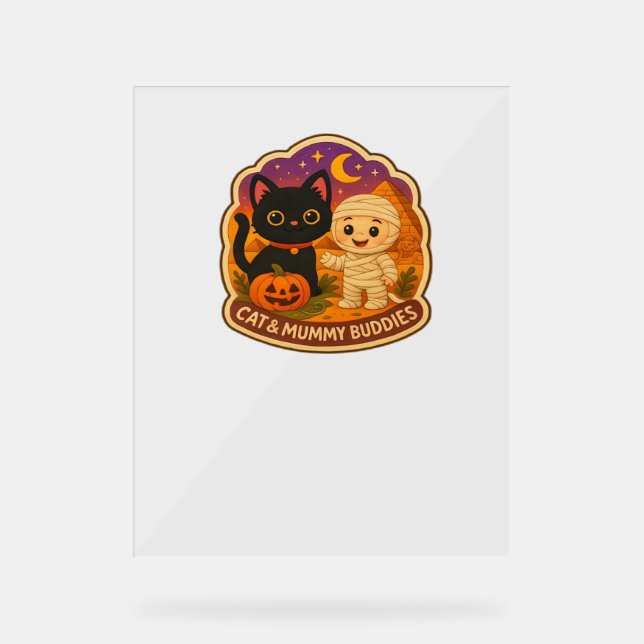 Cute Halloween Cat and Mummy Embroidery Patch Stic Acrylic Sign (Front)