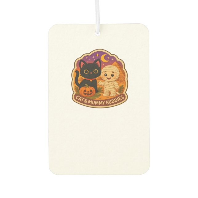 Cute Halloween Cat and Mummy Embroidery Patch Stic Car Air Freshener (Front)