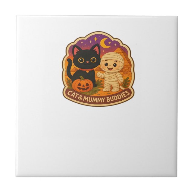 Cute Halloween Cat and Mummy Embroidery Patch Stic Ceramic Tile (Front)