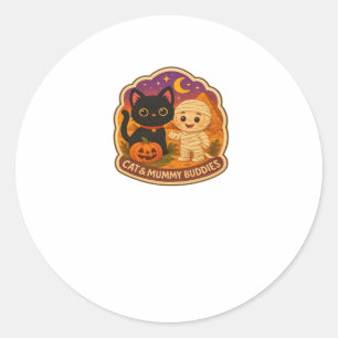 Cute Halloween Cat and Mummy Embroidery Patch Stic Classic Round Sticker