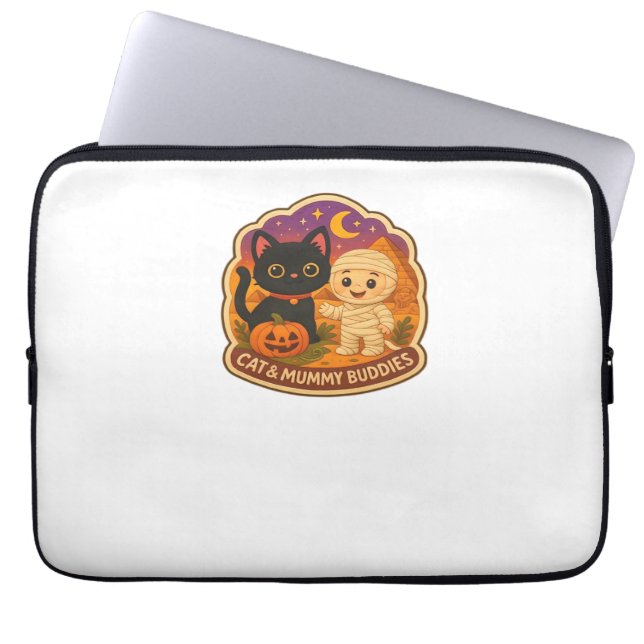 Cute Halloween Cat and Mummy Embroidery Patch Stic Laptop Sleeve (Front)
