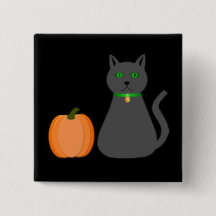 Cute Halloween Cat and Pumpkin 15 Cm Square Badge