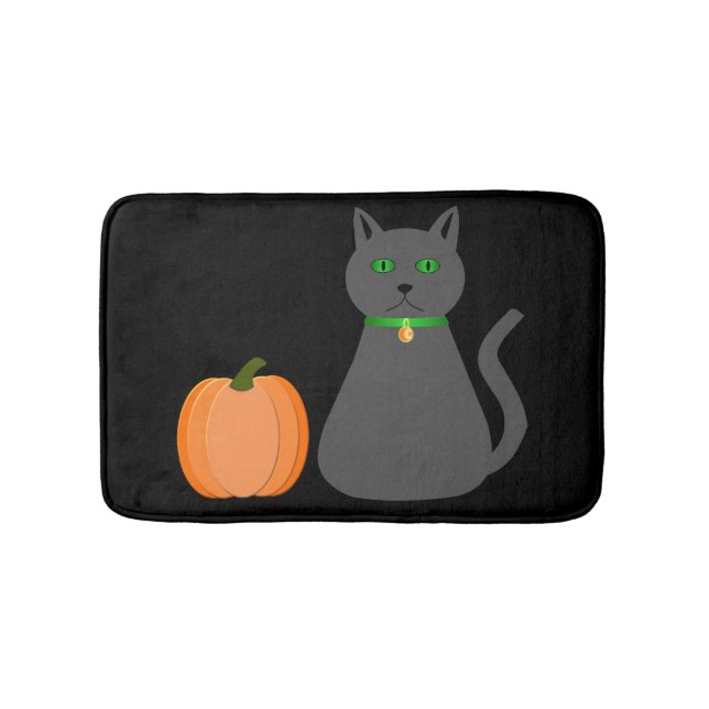 Cute Halloween Cat and Pumpkin Bath Mat (Front)