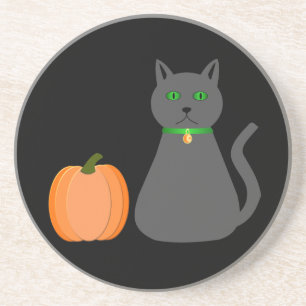 Cute Halloween Cat and Pumpkin Coaster