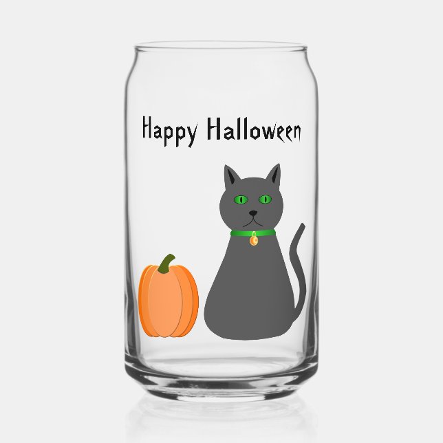 Cute Halloween Cat and Pumpkin Custom Can Glass (Front)