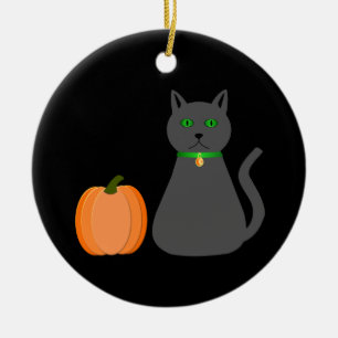 Cute Halloween Cat and Pumpkin Custom Ceramic Ornament