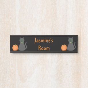 Cute Halloween Cat and Pumpkin Custom Door Sign