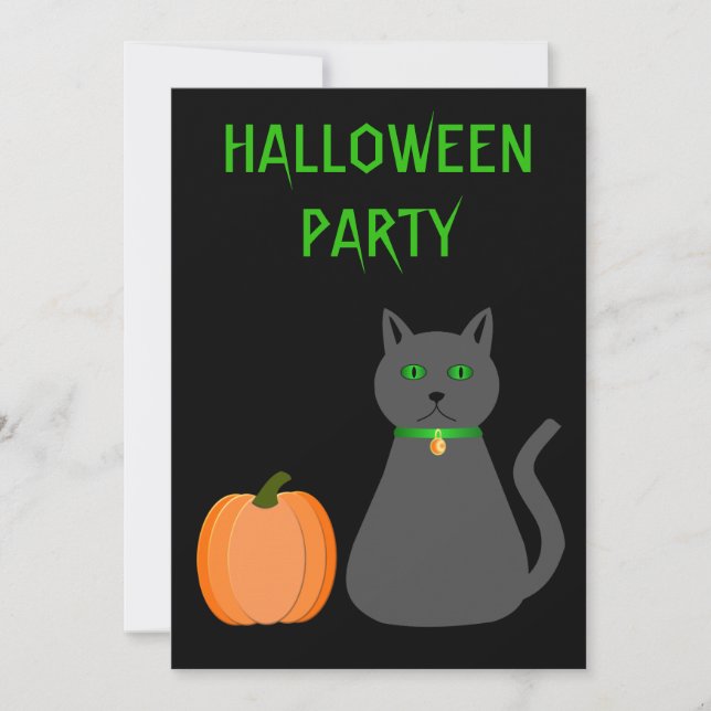 Cute Halloween Cat and Pumpkin Custom Invitation (Front)
