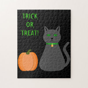 Cute Halloween Cat and Pumpkin Custom Jigsaw Puzzle