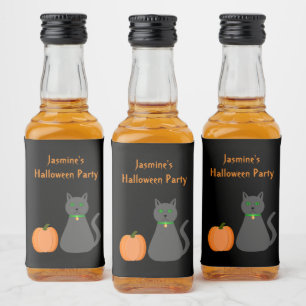 Cute Halloween Cat and Pumpkin Custom Liquor Bottle Label
