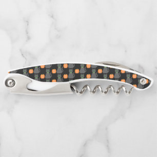 Cute Halloween Cat and Pumpkin Custom Name Corkscrew