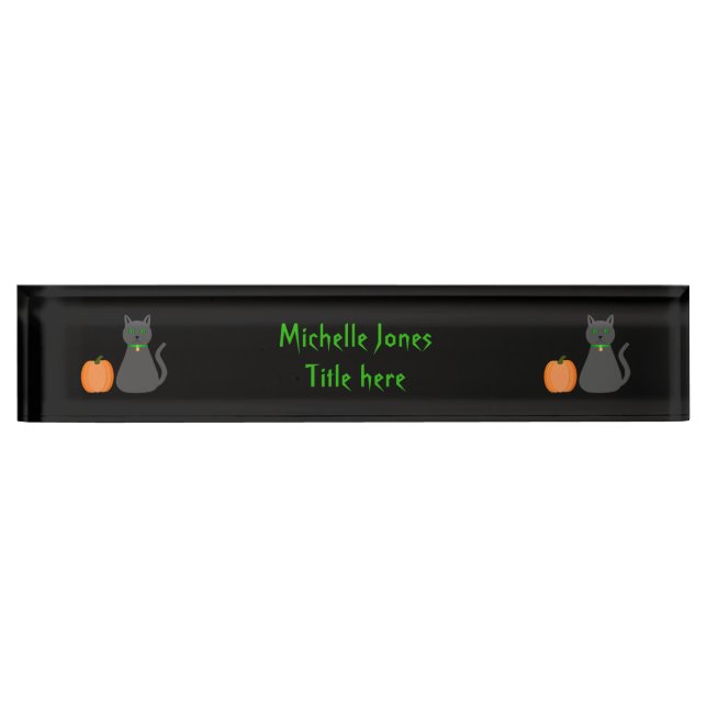 Cute Halloween Cat and Pumpkin Custom Nameplate (Front)