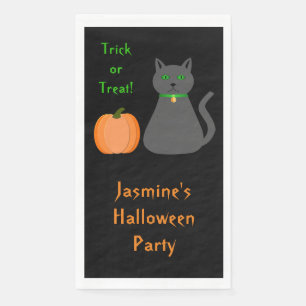 Cute Halloween Cat and Pumpkin Custom Napkin
