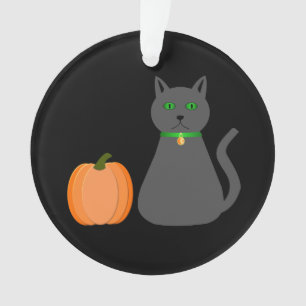 Cute Halloween Cat and Pumpkin Custom Ornament