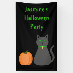 Cute Halloween Cat and Pumpkin Custom Party Banner