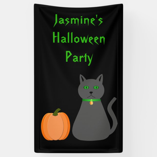 Cute Halloween Cat and Pumpkin Custom Party Banner (Vertical)