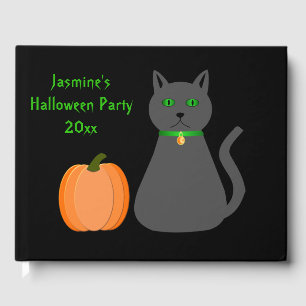 Cute Halloween Cat and Pumpkin Custom Party Guest Book