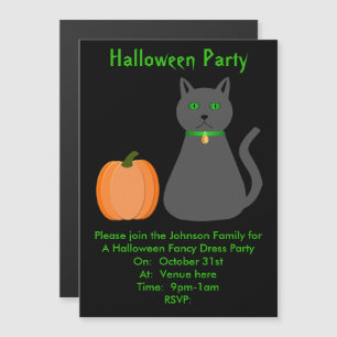 Cute Halloween Cat and Pumpkin Custom Party Magnetic Invitation