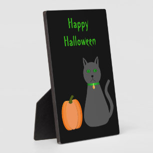 Cute Halloween Cat and Pumpkin Custom Plaque