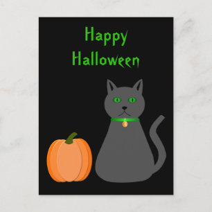 Cute Halloween Cat and Pumpkin Custom Postcard