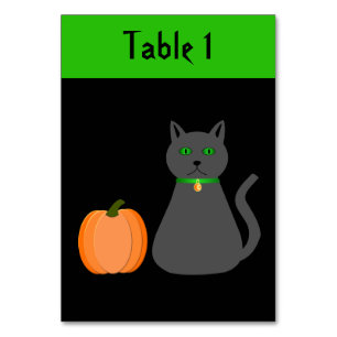 Cute Halloween Cat and Pumpkin Custom Table Number