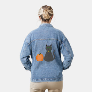 Cute Halloween Cat and Pumpkin Denim Jacket