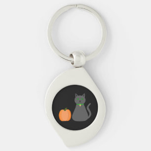 Cute Halloween Cat and Pumpkin Key Ring