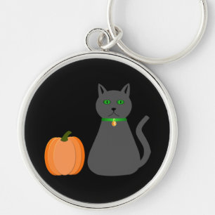 Cute Halloween Cat and Pumpkin Key Ring
