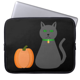 Cute Halloween Cat and Pumpkin Laptop Sleeve