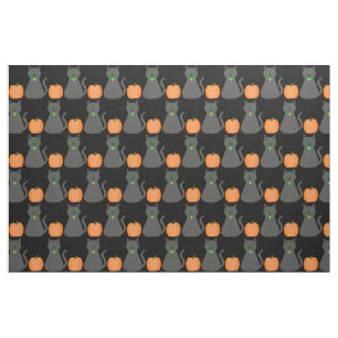 Cute Halloween Cat and Pumpkin Patterned Fabric