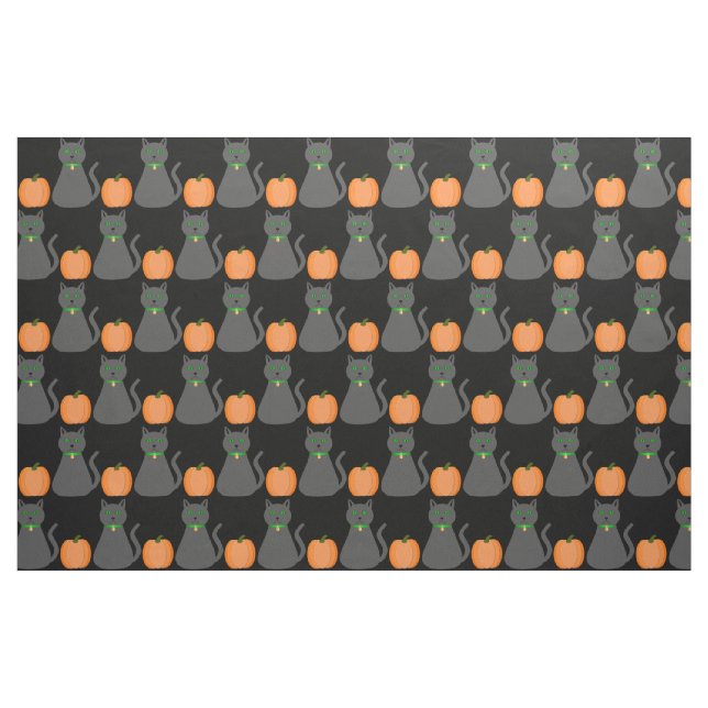 Cute Halloween Cat and Pumpkin Patterned Fabric (Fat Quarter)