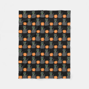 Cute Halloween Cat and Pumpkin Patterned Fleece Blanket