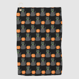 Cute Halloween Cat and Pumpkin Patterned Golf Towel