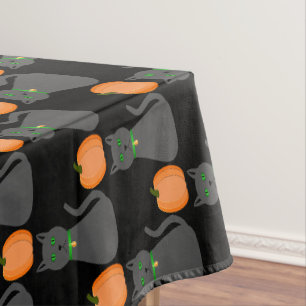 Cute Halloween Cat and Pumpkin Patterned Tablecloth