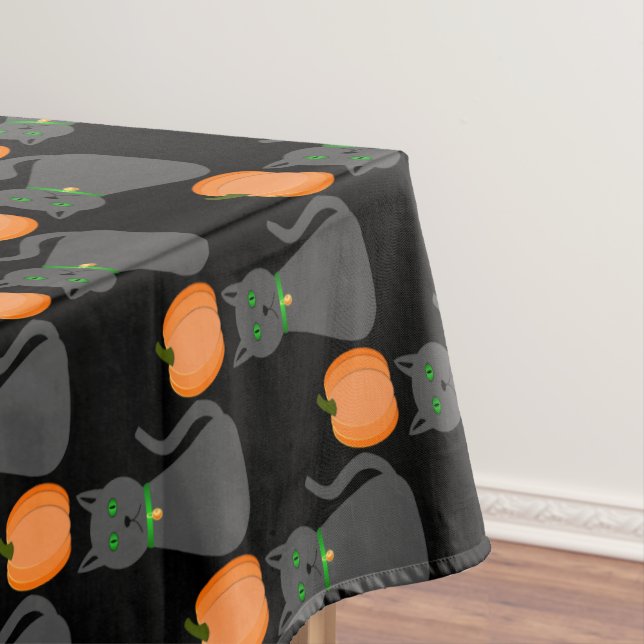 Cute Halloween Cat and Pumpkin Patterned Tablecloth (In Situ)