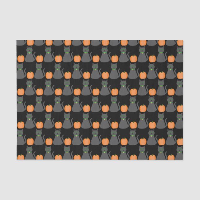 Cute Halloween Cat and Pumpkin Patterned Tissue Paper (Front)