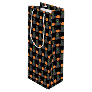 Cute Halloween Cat and Pumpkin Patterned Wine Gift Bag