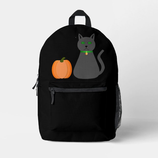 Cute Halloween Cat and Pumpkin Printed Backpack (Front)