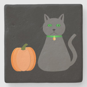 Cute Halloween Cat and Pumpkin Stone Coaster