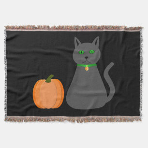 Cute Halloween Cat and Pumpkin Throw Blanket