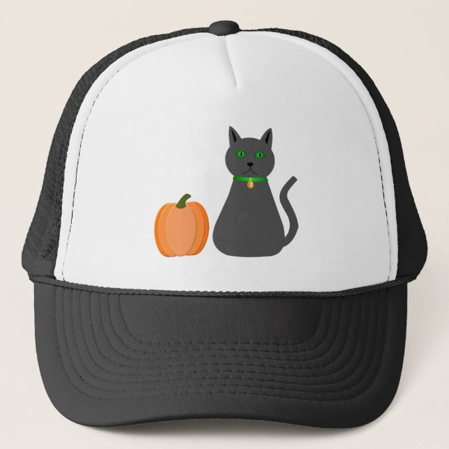 Cute Halloween Cat and Pumpkin Trucker Hat (Front)