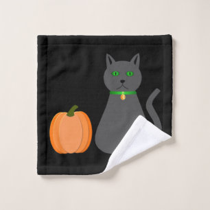 Cute Halloween Cat and Pumpkin Wash Cloth