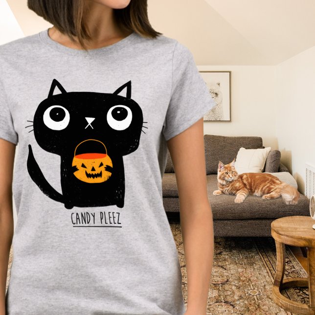 Cute Halloween Cat Asking for Candy T-Shirt (Creator Uploaded)