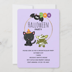 Cute Halloween Cat, Bat & Mummy Boo Invitation