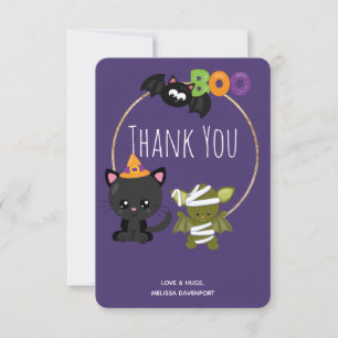 Cute Halloween Cat, Bat & Mummy Boo Thank You Card