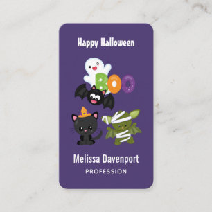 Cute Halloween Cat, Bat, Mummy & Ghost Business Card