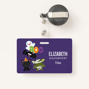 Cute Halloween Cat, Bat, Mummy & Ghost ID Badge