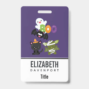Cute Halloween Cat, Bat, Mummy & Ghost ID Badge