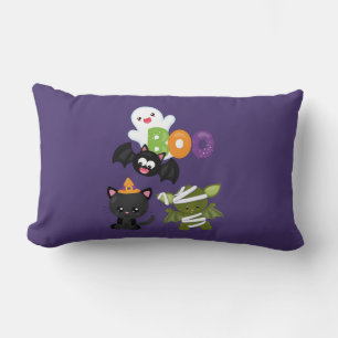 Cute Halloween Cat, Bat, Mummy & Ghost Lumbar Cushion
