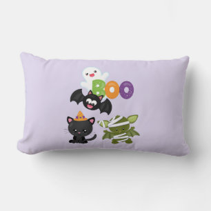 Cute Halloween Cat, Bat, Mummy & Ghost Lumbar Cushion